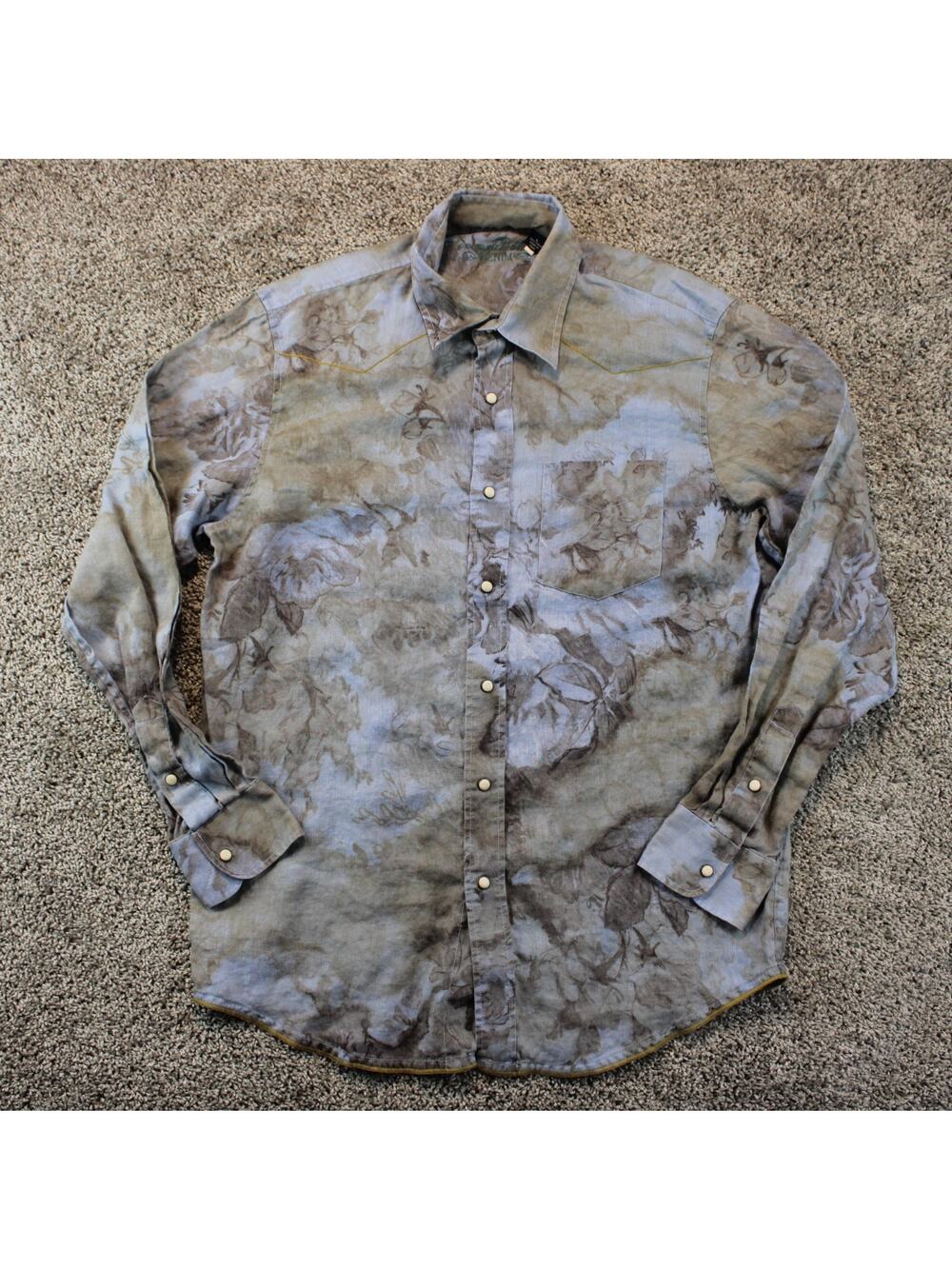 Tommy Bahama Denim Shirt Mens Small Blue Floral Linen Long Sleeve